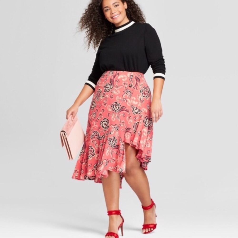 Who What Wear Skirt Assymetrical Hem Coral Color